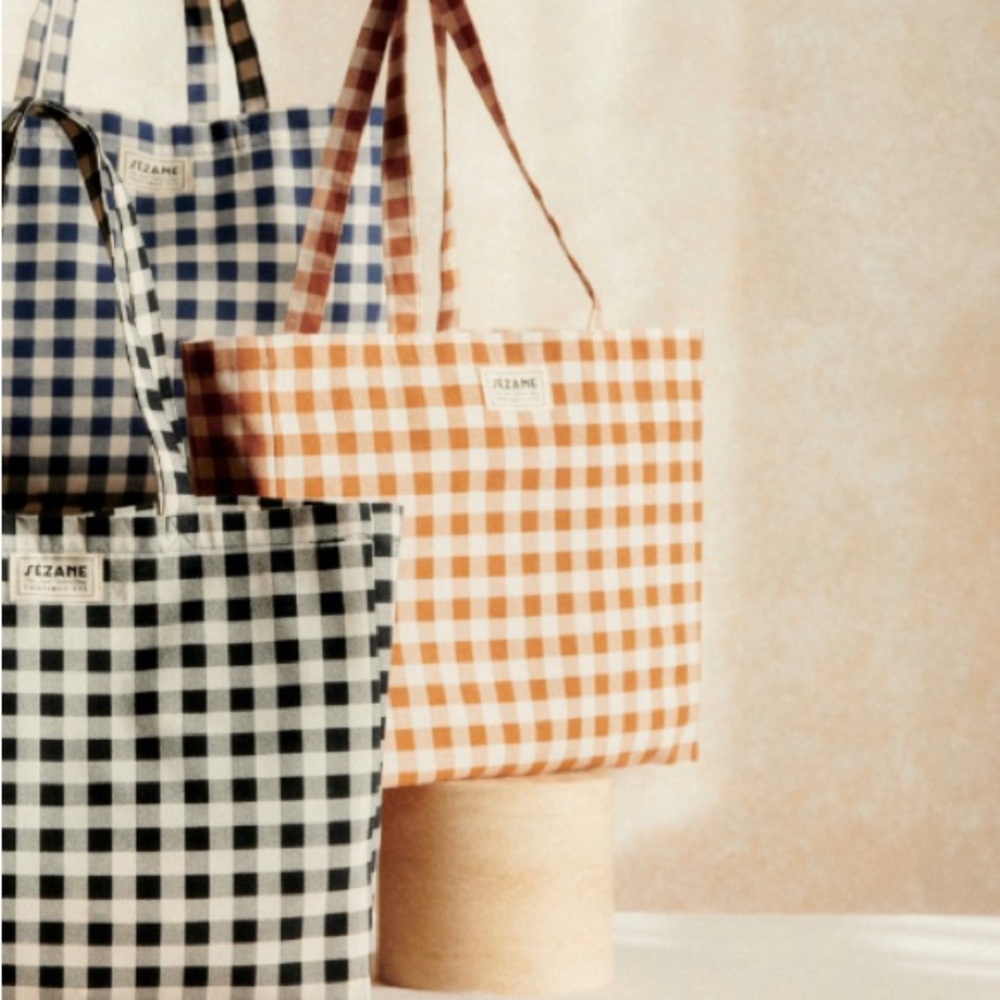 NEW Sézane Checkered Tote Bag - Orange